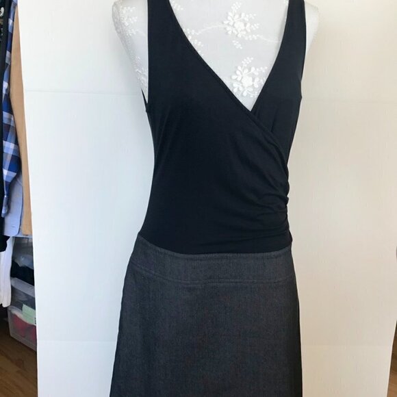 DKNY dress block black viscose stretch ontop & grey cotton sleeveless pockets 10 - Picture 12 of 16